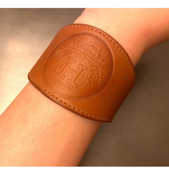 💯 Authentic Vintage Hermès Ex-libris Cuff Leather Bracelet in Great Condition - Picture 2 of 9